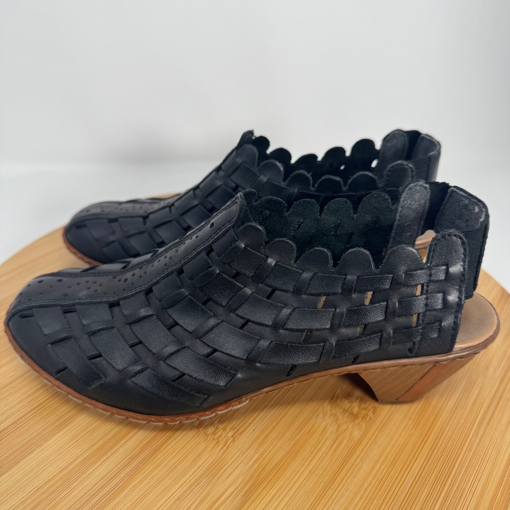 Rieker Antistress Black Woven Leather Slingback Block Heel Sandals EU 36 - Picture 5 of 11